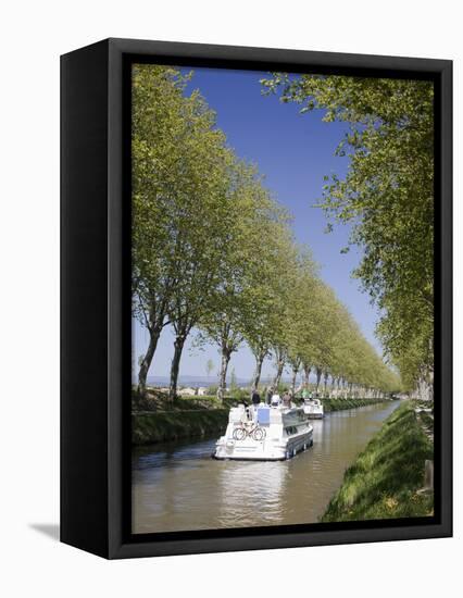 Barges on the Canal Du Midi, UNESCO World Heritage Site, in Spring, Languedoc-Roussillon, France, E-David Clapp-Framed Premier Image Canvas