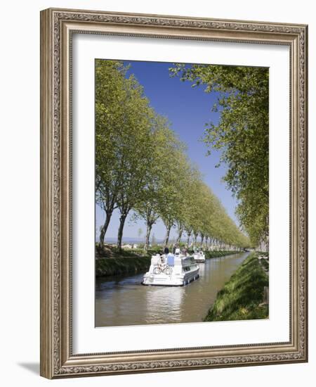 Barges on the Canal Du Midi, UNESCO World Heritage Site, in Spring, Languedoc-Roussillon, France, E-David Clapp-Framed Photographic Print