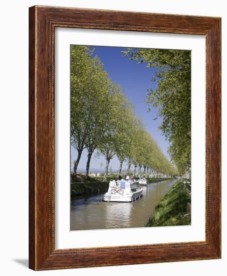 Barges on the Canal Du Midi, UNESCO World Heritage Site, in Spring, Languedoc-Roussillon, France, E-David Clapp-Framed Photographic Print