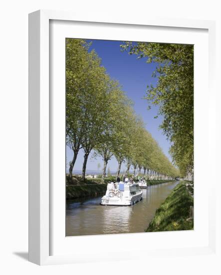 Barges on the Canal Du Midi, UNESCO World Heritage Site, in Spring, Languedoc-Roussillon, France, E-David Clapp-Framed Photographic Print