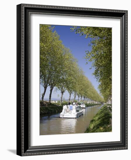 Barges on the Canal Du Midi, UNESCO World Heritage Site, in Spring, Languedoc-Roussillon, France, E-David Clapp-Framed Photographic Print