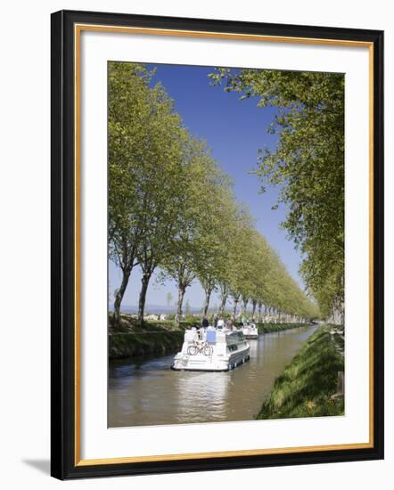 Barges on the Canal Du Midi, UNESCO World Heritage Site, in Spring, Languedoc-Roussillon, France, E-David Clapp-Framed Photographic Print