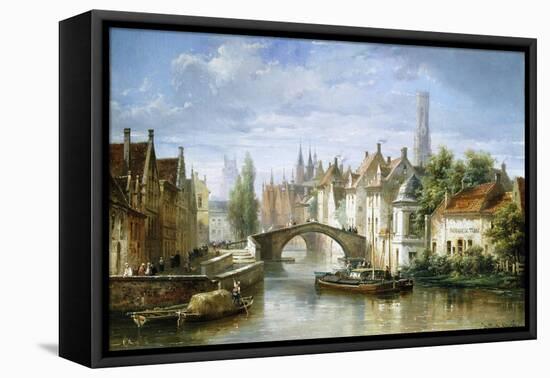 Barges on the Canal in Bruges-Pierre Justin Ouvrie-Framed Premier Image Canvas