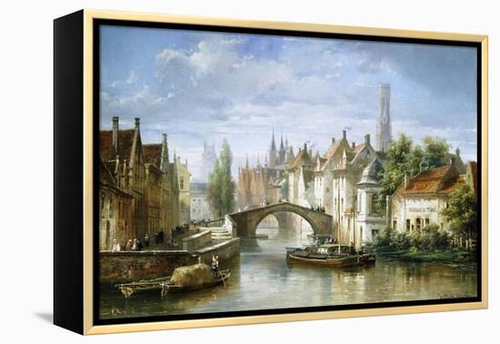 Barges on the Canal in Bruges-Pierre Justin Ouvrie-Framed Premier Image Canvas