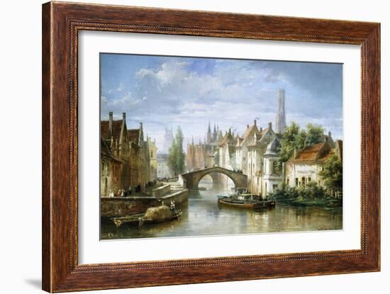 Barges on the Canal in Bruges-Pierre Justin Ouvrie-Framed Giclee Print