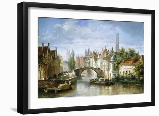 Barges on the Canal in Bruges-Pierre Justin Ouvrie-Framed Giclee Print