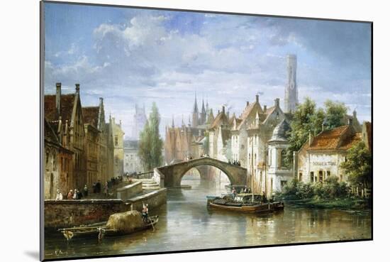 Barges on the Canal in Bruges-Pierre Justin Ouvrie-Mounted Giclee Print