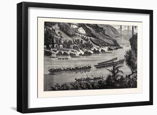 Barges on the Mekong River, Cambodia-null-Framed Giclee Print