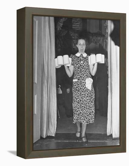 Barmaid Tipping over Glasses of Beer as Camera Flash Scares Her at Hans Luther's Farewell Party-Thomas D^ Mcavoy-Framed Premier Image Canvas