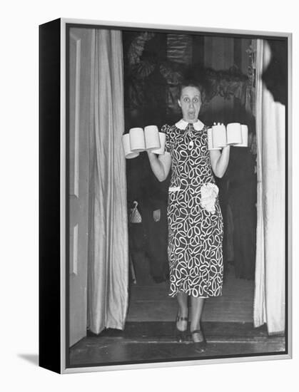 Barmaid Tipping over Glasses of Beer as Camera Flash Scares Her at Hans Luther's Farewell Party-Thomas D^ Mcavoy-Framed Premier Image Canvas