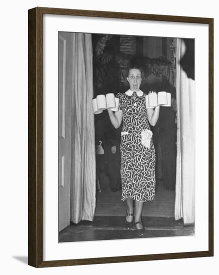 Barmaid Tipping over Glasses of Beer as Camera Flash Scares Her at Hans Luther's Farewell Party-Thomas D^ Mcavoy-Framed Premium Photographic Print