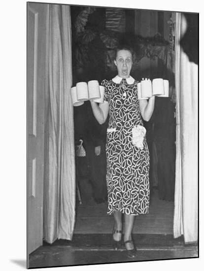 Barmaid Tipping over Glasses of Beer as Camera Flash Scares Her at Hans Luther's Farewell Party-Thomas D^ Mcavoy-Mounted Premium Photographic Print