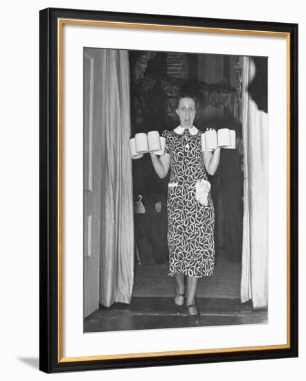 Barmaid Tipping over Glasses of Beer as Camera Flash Scares Her at Hans Luther's Farewell Party-Thomas D^ Mcavoy-Framed Premium Photographic Print