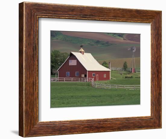 Barn and Windmill in Colfax, Palouse Region, Washington, USA-Adam Jones-Framed Premium Photographic Print