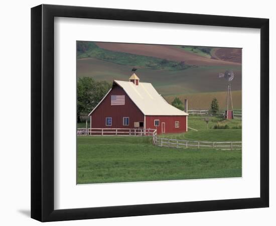 Barn and Windmill in Colfax, Palouse Region, Washington, USA-Adam Jones-Framed Photographic Print