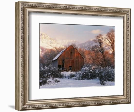 Barn Below Bear River Range in Winter, Utah, USA-Scott T^ Smith-Framed Photographic Print