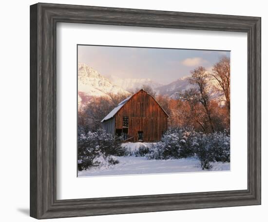 Barn Below Bear River Range in Winter, Utah, USA-Scott T^ Smith-Framed Photographic Print