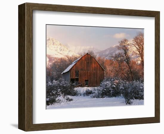 Barn Below Bear River Range in Winter, Utah, USA-Scott T^ Smith-Framed Photographic Print