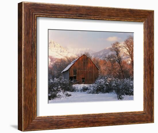 Barn Below Bear River Range in Winter, Utah, USA-Scott T^ Smith-Framed Photographic Print