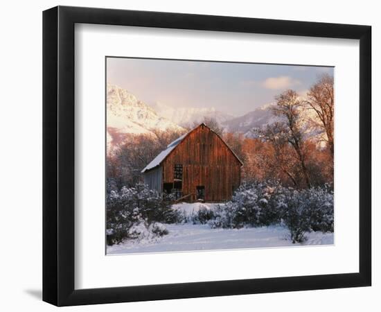 Barn Below Bear River Range in Winter, Utah, USA-Scott T^ Smith-Framed Photographic Print