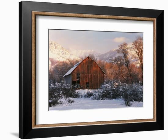 Barn Below Bear River Range in Winter, Utah, USA-Scott T^ Smith-Framed Photographic Print