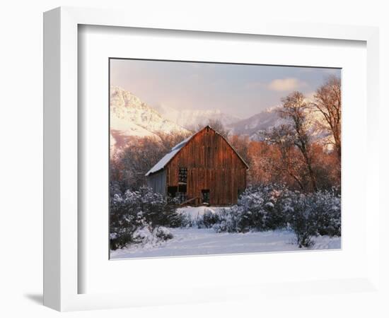 Barn Below Bear River Range in Winter, Utah, USA-Scott T^ Smith-Framed Photographic Print