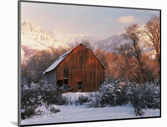 Barn Below Bear River Range in Winter, Utah, USA-Scott T^ Smith-Mounted Photographic Print