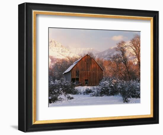 Barn Below Bear River Range in Winter, Utah, USA-Scott T^ Smith-Framed Photographic Print