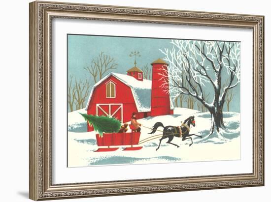 Barn, Horse-Drawn Sleigh-null-Framed Art Print