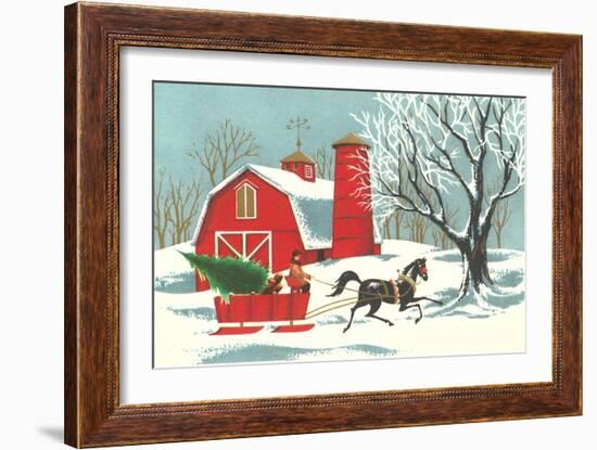 Barn, Horse-Drawn Sleigh-null-Framed Art Print