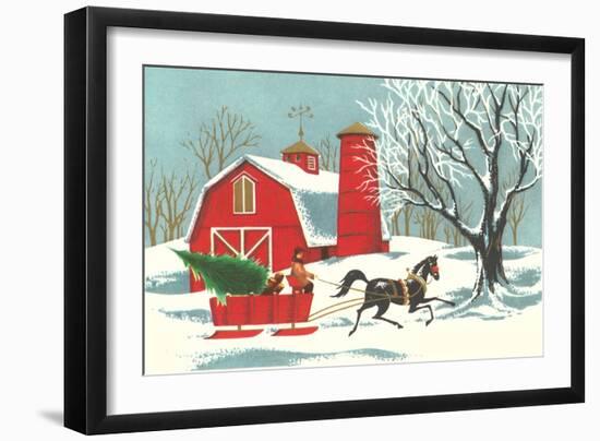 Barn, Horse-Drawn Sleigh-null-Framed Art Print