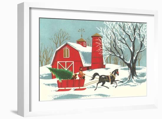 Barn, Horse-Drawn Sleigh-null-Framed Art Print