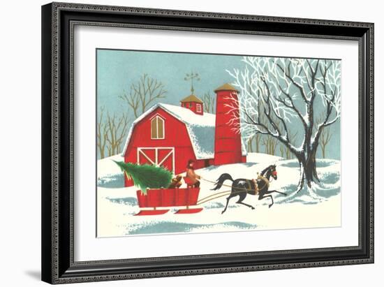 Barn, Horse-Drawn Sleigh-null-Framed Art Print