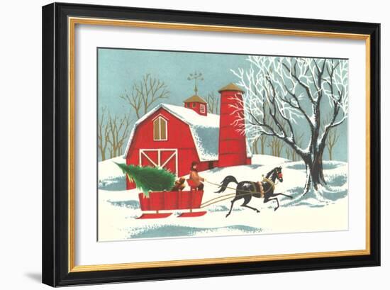 Barn, Horse-Drawn Sleigh-null-Framed Art Print