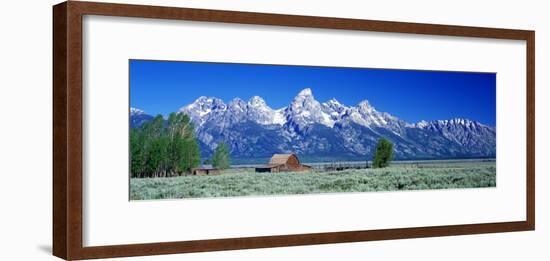 Barn on Plain Before Mountains, Grand Teton National Park, Wyoming, USA-null-Framed Photographic Print