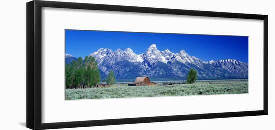 Barn on Plain Before Mountains, Grand Teton National Park, Wyoming, USA-null-Framed Photographic Print