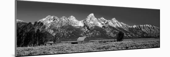 Barn on Plain before Mountains, Grand Teton National Park, Wyoming, USA-null-Mounted Photographic Print