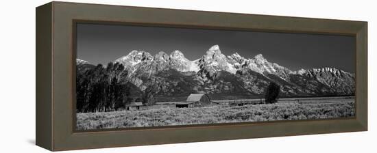 Barn on Plain before Mountains, Grand Teton National Park, Wyoming, USA-null-Framed Premier Image Canvas