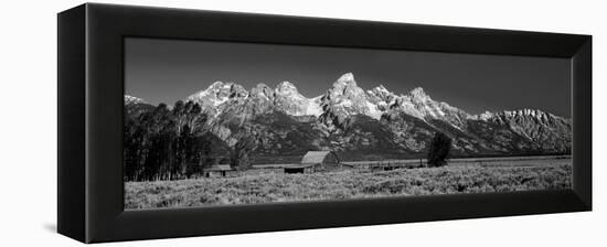 Barn on Plain before Mountains, Grand Teton National Park, Wyoming, USA-null-Framed Premier Image Canvas