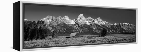 Barn on Plain before Mountains, Grand Teton National Park, Wyoming, USA-null-Framed Premier Image Canvas