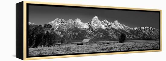 Barn on Plain before Mountains, Grand Teton National Park, Wyoming, USA-null-Framed Premier Image Canvas