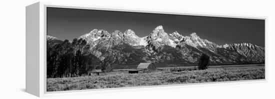 Barn on Plain before Mountains, Grand Teton National Park, Wyoming, USA-null-Framed Premier Image Canvas