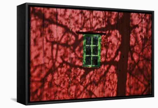 Barn, Red, Green Window, Shadow of a Tree-Uwe Steffens-Framed Premier Image Canvas