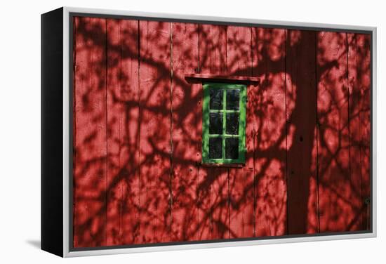 Barn, Red, Green Window, Shadow of a Tree-Uwe Steffens-Framed Premier Image Canvas
