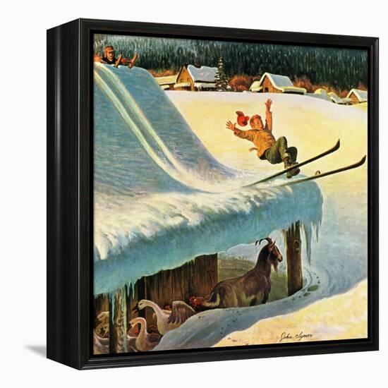 "Barn Skiing", February 17, 1951-John Clymer-Framed Premier Image Canvas