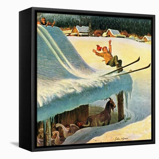 "Barn Skiing", February 17, 1951-John Clymer-Framed Premier Image Canvas