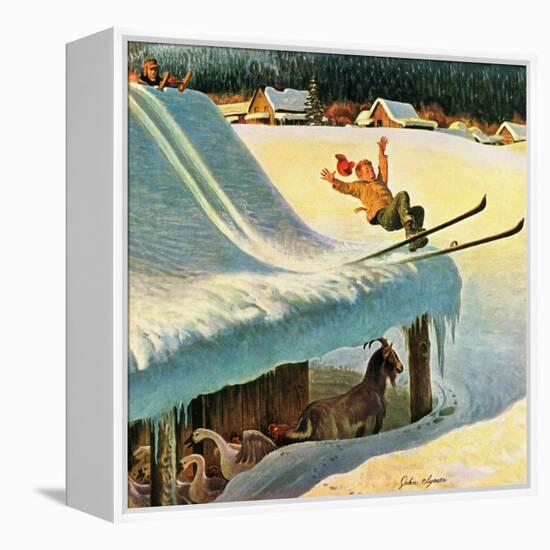 "Barn Skiing", February 17, 1951-John Clymer-Framed Premier Image Canvas