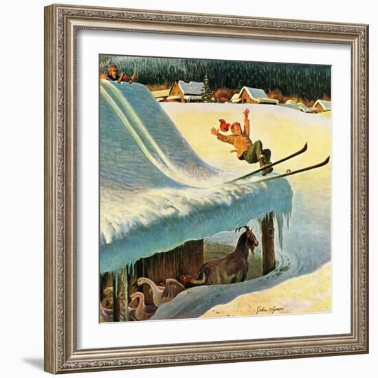 "Barn Skiing", February 17, 1951-John Clymer-Framed Giclee Print