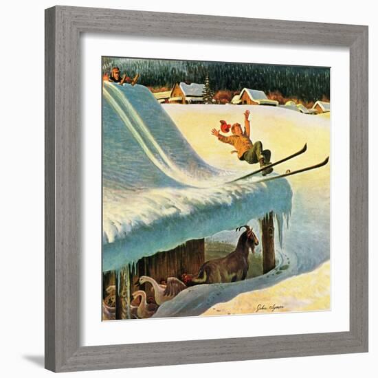 "Barn Skiing", February 17, 1951-John Clymer-Framed Giclee Print