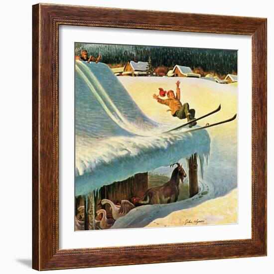 "Barn Skiing", February 17, 1951-John Clymer-Framed Giclee Print